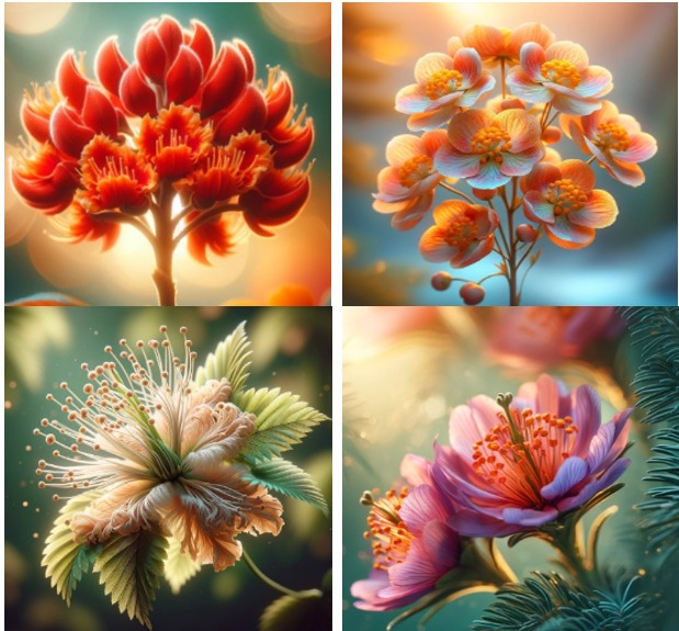 Vibrant floral artwork in four botanical panels